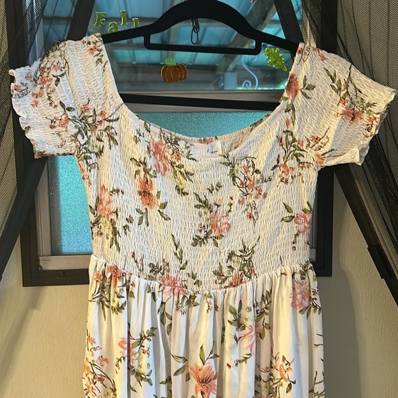 White and Pink Dress with Stretchy Top - Picture 2 of 6